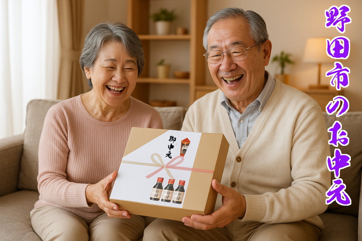 野田市の逸品お中元を頂いた方の笑顔